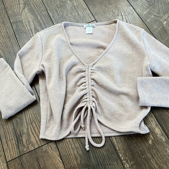 Wild Moss Tan Crop Light Weight Sweater Top - Picture 6 of 11